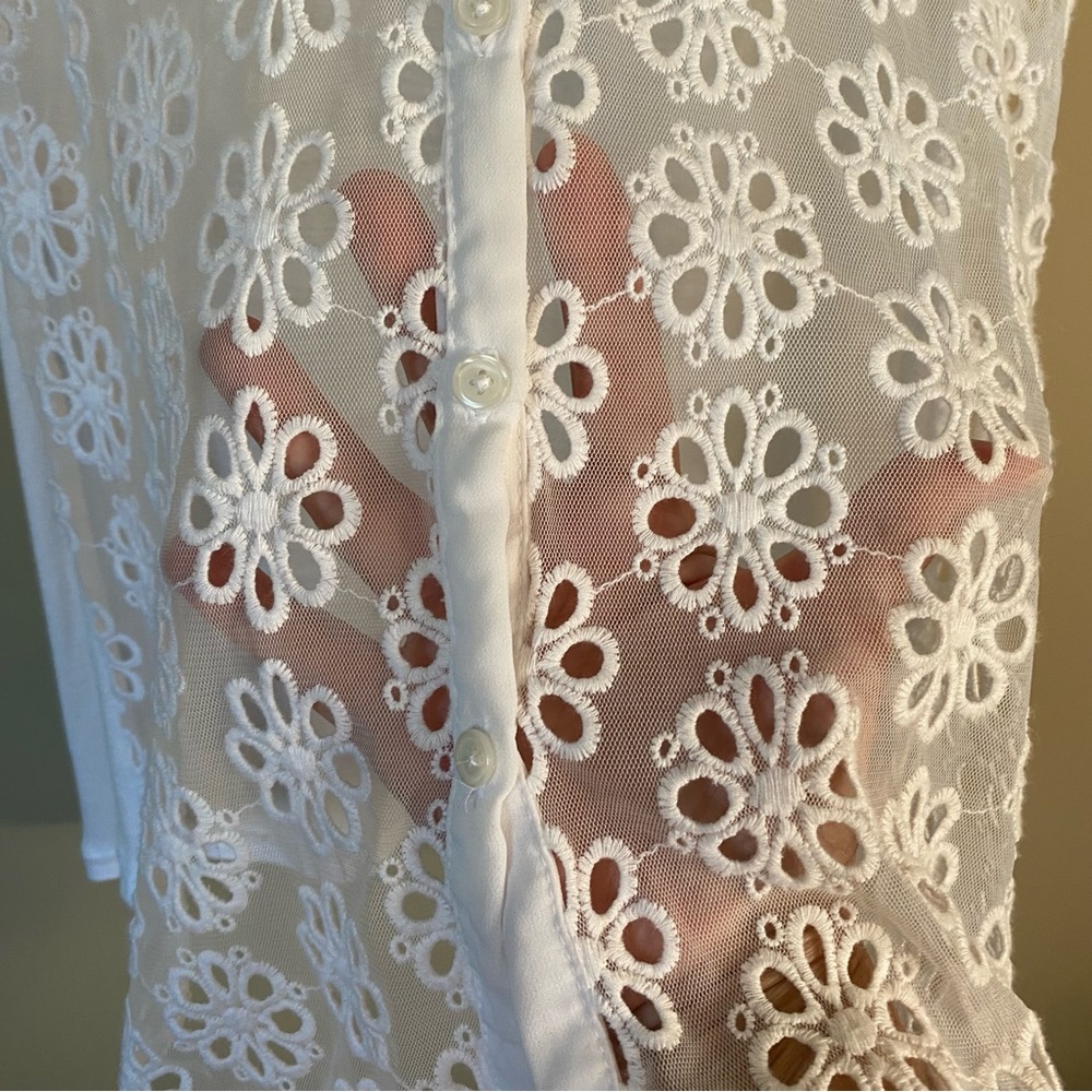 Candie's Sheer Lace Embellished Button Down Blouse - Picture 4 of 5